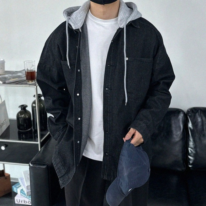 뉴에스지 탈부착 후드 오버핏 청 캐주얼 남방 3color