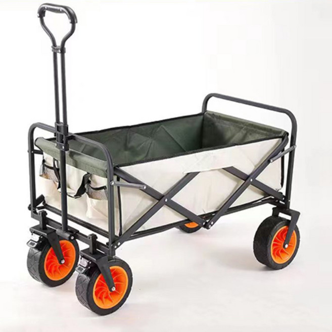 900D 특대형 투톤 폴딩 캠핑 웨건 카트, 1개, 8인치 베이지그린