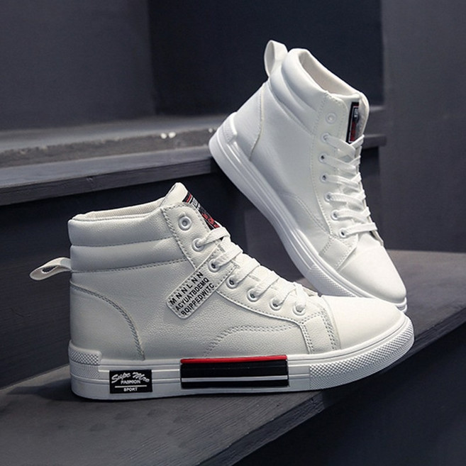 ANYOU 남성 캐주얼 하이탑 스니커즈 스트릿 패션 트렌디 데일리 통기성 키높이 미니멀 클래식 가죽 운동화 남자 레이스업 캠퍼스 신발