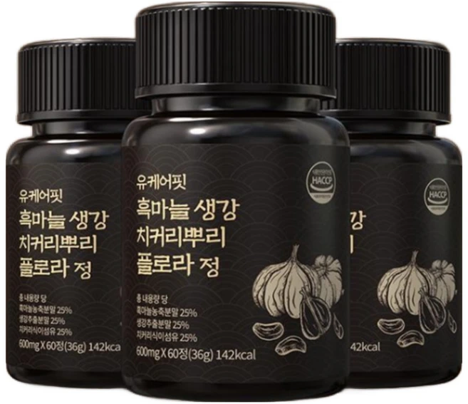 국산 흑마늘 흙마늘 생강 치커리 뿌리 플로라 정 유케어핏 HACCP 식약처 인증, 5개, 60정 - 쿠팡
