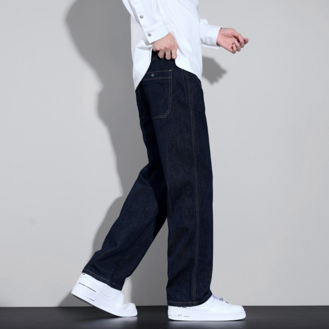 wassup 남자 청바지 동계 와이드 기모청바지 빅 사이즈 밴딩 일자 슬랙스
