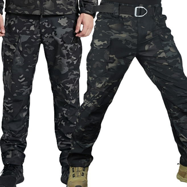 1+1 기모 겨울 고급 IX7 튼튼한 전술 바지 작업복 택티컬 등산 낚시 외출 방한 방풍 전술복, 밀리터리검정+밀리터리검정(기모)