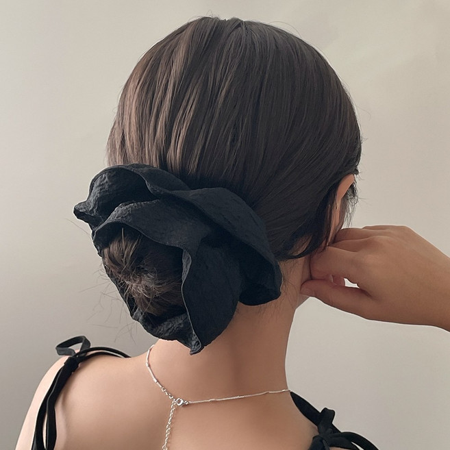 [블랙/베이지] 링클 블랙 왕곱창 헤어슈슈 빅스크런치 2color