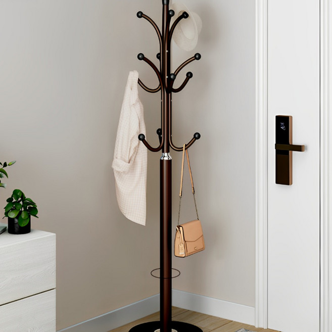 KATOOL 튼튼한 스탠드 고정식 철제 스탠드 옷걸이 행거 기둥옷걸이 옷안늘어나는 철제 스탠드행거, 브라운