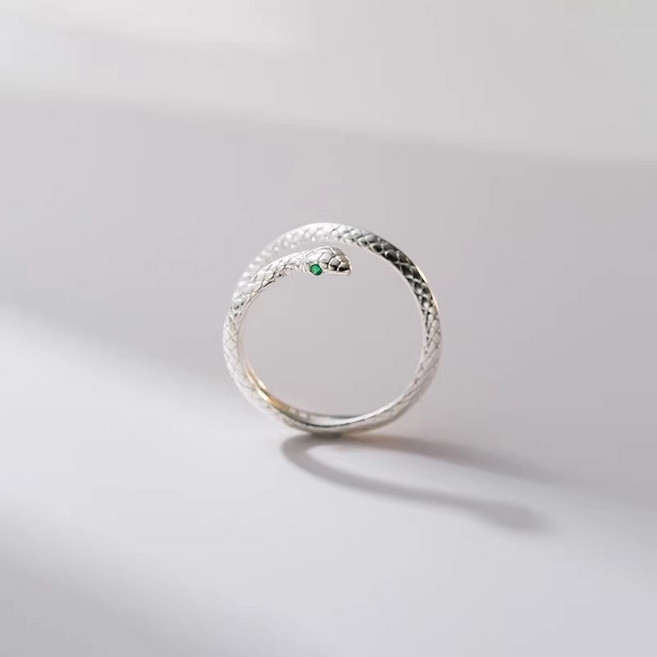 반지 925실버 뱀 모양 그린 지르코니아 오픈 반지 고급 광택 오래 착용해도 편안함 개성 넘치는 손가락 슬림화 데일리 통근 데이트 여자 선물 추천 쇼핑백 포함 한국 배