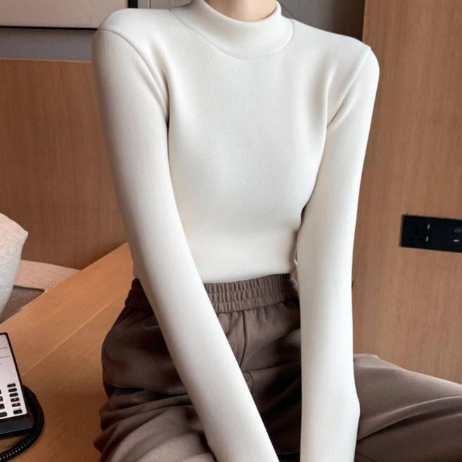 밸류그램 여성 프리미엄 따뜻한 기모 긴팔 반목 티셔츠