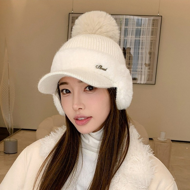 [윈즈] 여성 골프모자 겨울 골프 방한 귀달이 털 모자 니트 썬캡 ht3-52, 화이트204, 1개