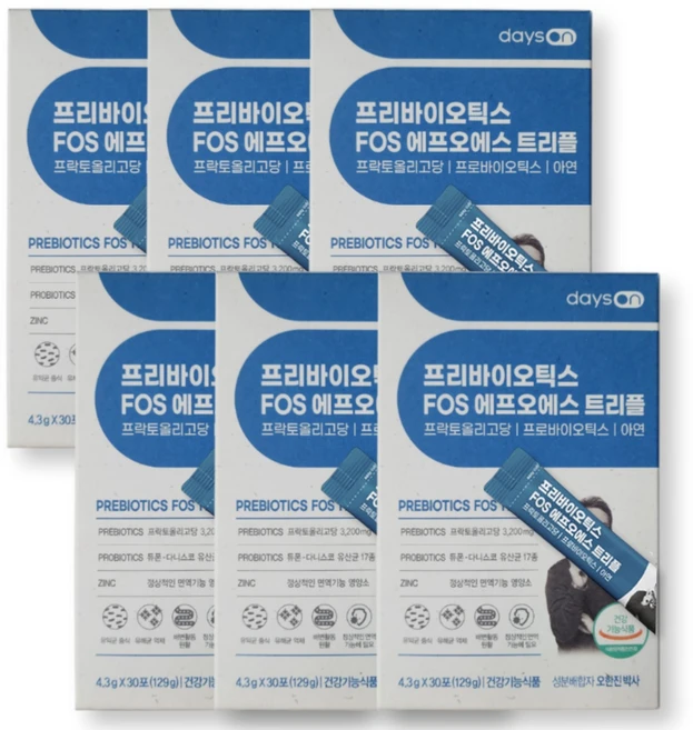 데이즈온 오한진 프리바이오틱스 FOS 에프오에스 트리플 4.3g x 30포, 30회분, 6개 - 쿠팡