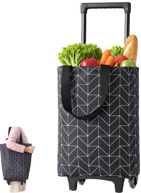 ROYAI ONE 휴대용 방수 장바구니 접이식 장바구니카트, 1개, 블랙
