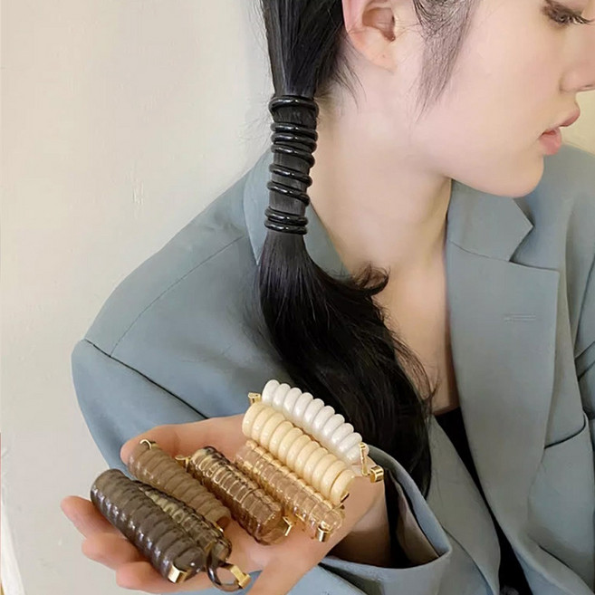 2P 포니테일 전화선 헤어끈 스프링 머리끈 자국없는 헤어 고무줄