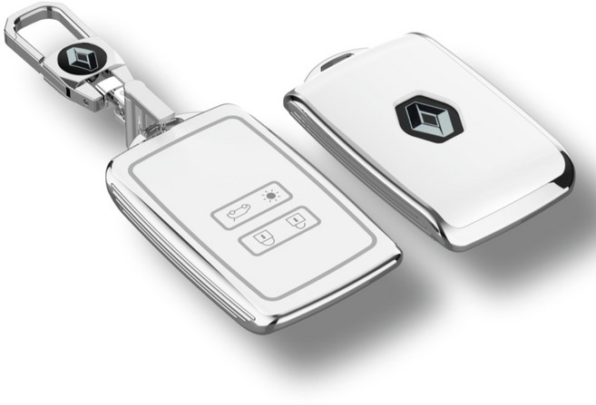 르노 호환 로장주 QM6 SM6 XM3 스마트 키 케이스 로고 커버, 화이트+키링