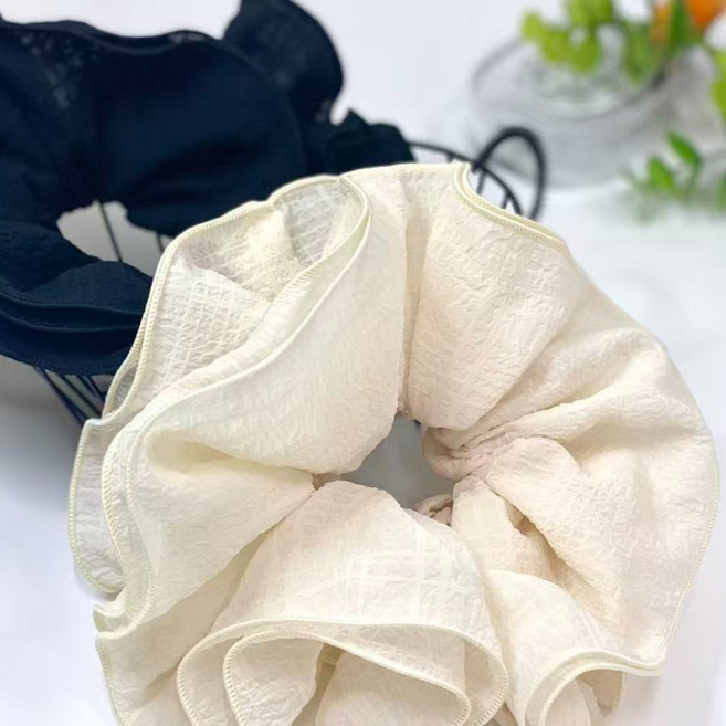 [블랙/베이지] 블랙 왕곱창밴드 4겹 빅스크런치 2color