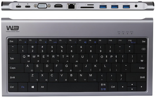 W3 CTK1 10in1 멀티허브키보드 4K HDMI VGA포트 100W PD 충전 기가 이더넷 LAN포트 USB3.0 3개 SD MICROSD 오디오 3.5mm 지원
