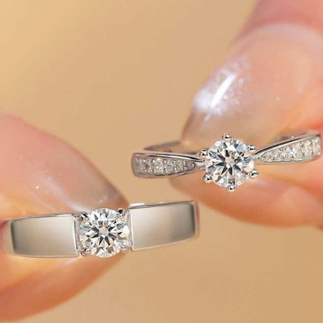 FANSYLI 커플링 결혼반지 커플반지 프로포즈 반지 남여 모이사나이트 반지 1쌍 사이즈 조절 가능 1211F02