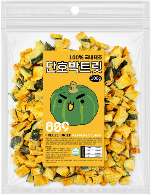 팔공구 동결건조 야채 동결건조간식 강아지 고양이트릿, 1개, 100g, 단호박