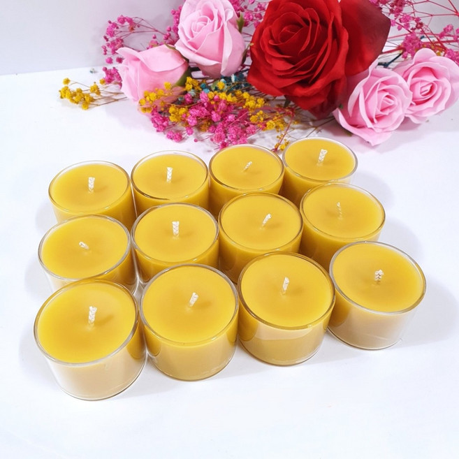 국산 양봉농가 밀랍초 확장형 유리컵 티라이트 캔들 12개입 할인세트(벌크형) 초멍 기도초