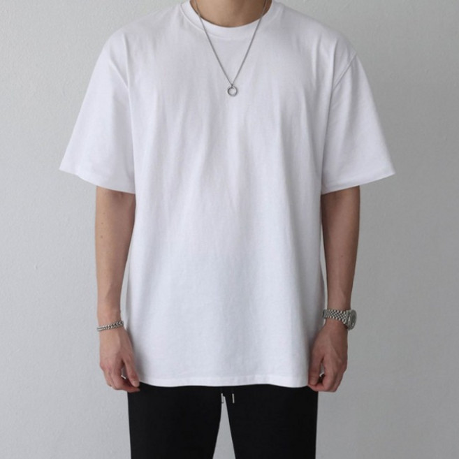 베이직바이블 1+1 남자 레이어드 오버핏 반팔티 데일리 무지 트임 티셔츠 텐타워싱