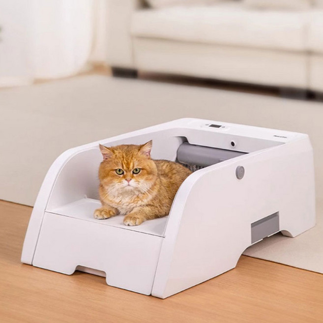 푸르냥 오픈형 고양이화장실 고양이자동화장실 저소음 청소 고양이 반려묘 배변, 1개, 화이트