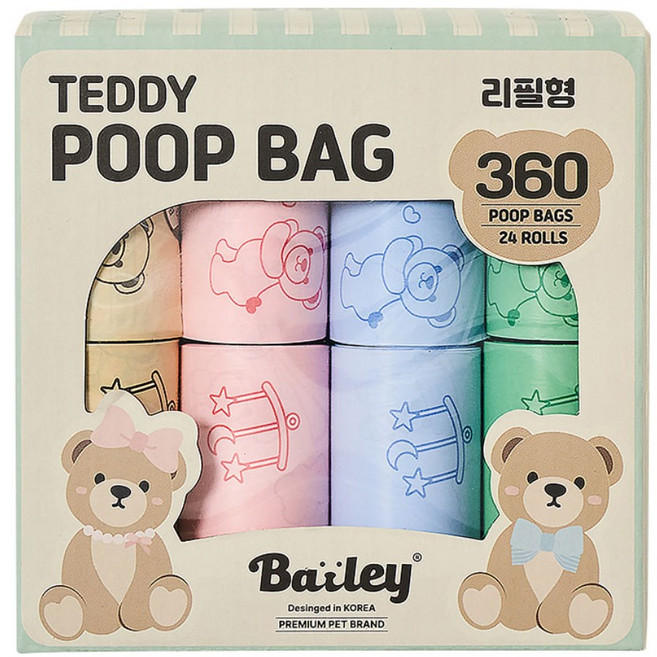 베일리펫 강아지 산화생분해 배변봉투 똥츄 테디풉백, 1개, 360개입, 혼합색상