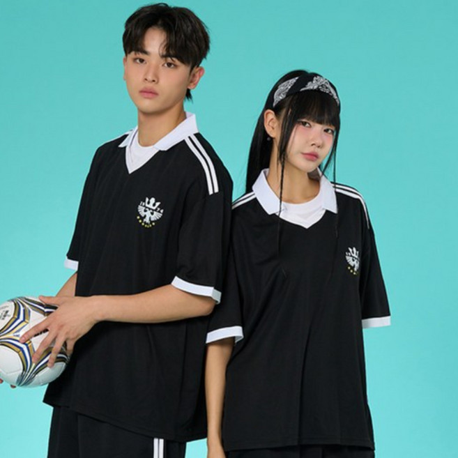 카라 풋볼져지 블랙 남여공용 블록코어 축구반티