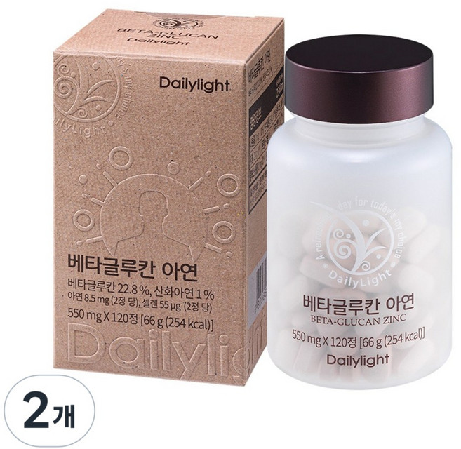 데일리라이트 독일산 효모 베타글루칸 아연, 120정, 2개