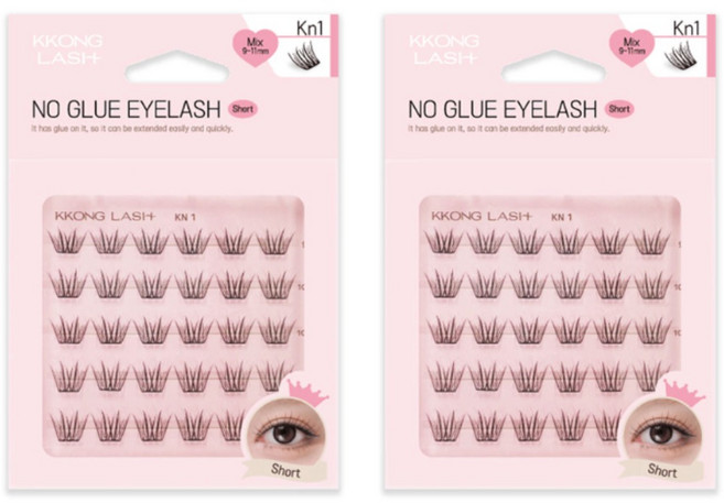 꽁래쉬 [1+1]노글루 속눈썹 kn1(플로이) 글루없이 편안하게 자극없이 가볍게, 2개, 롱