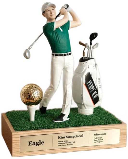 특허등록완료 3D 피규어 리얼필드 홀인원패 원목명패 이글패 싱글패 골프트로피 제조사직판, 리얼스타일, 옵션A : 23cm피규어+원목받침대, 1개