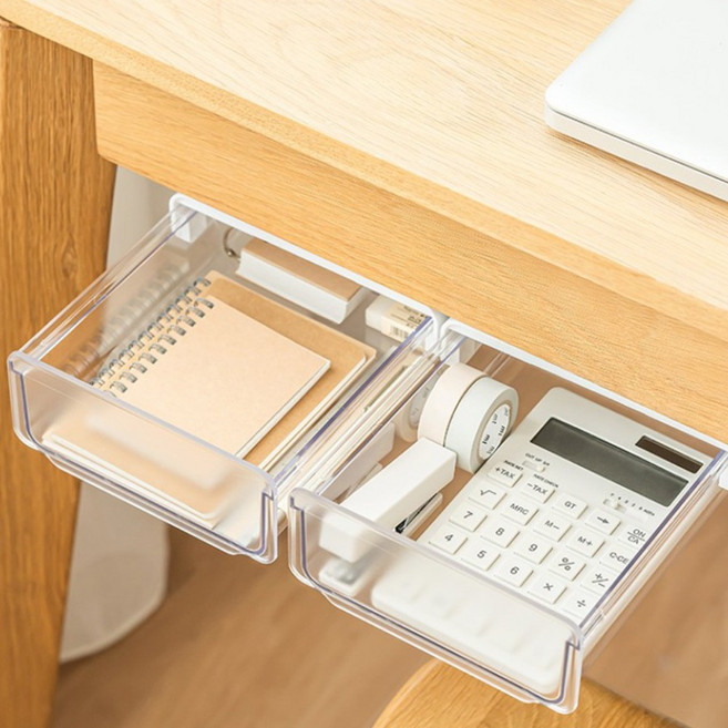 [1+1] 책상 밑 숨겨진 공간 활용 부착식 히든 서랍 중형 대형, 혼합색상