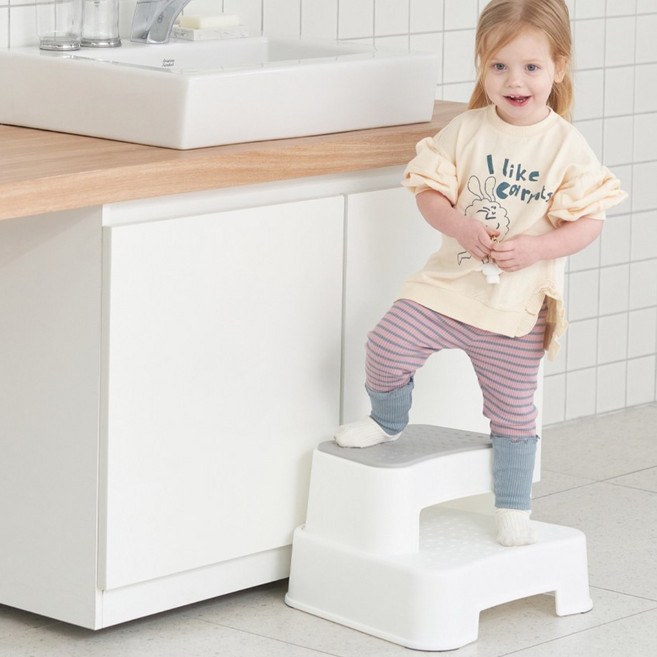 베네베네 베이직 1단 2단 유아 아기 변신 디딤대 + 높이조절 + 논슬립 발디딤대, 화이트 그레이, 1개