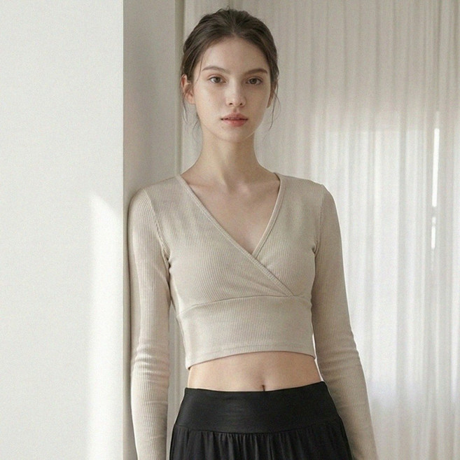 [필로소피아] 여성 요가복 크롭 롱슬리브 랩티 요가 필라테스 긴팔 크롭탑 K1018