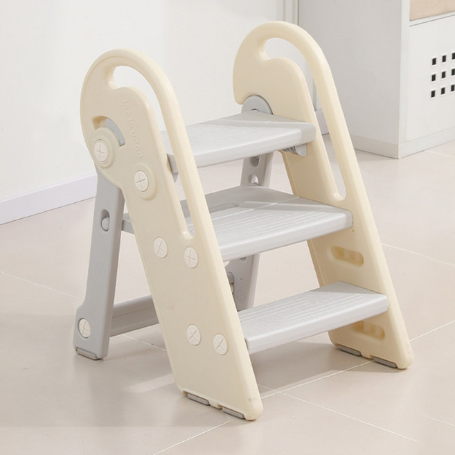 러닝타워 접이식 높이 조절 경량 스텝스툴 안전 강화 주방 키친헬퍼 유아 디딤대, 그레이, 1개