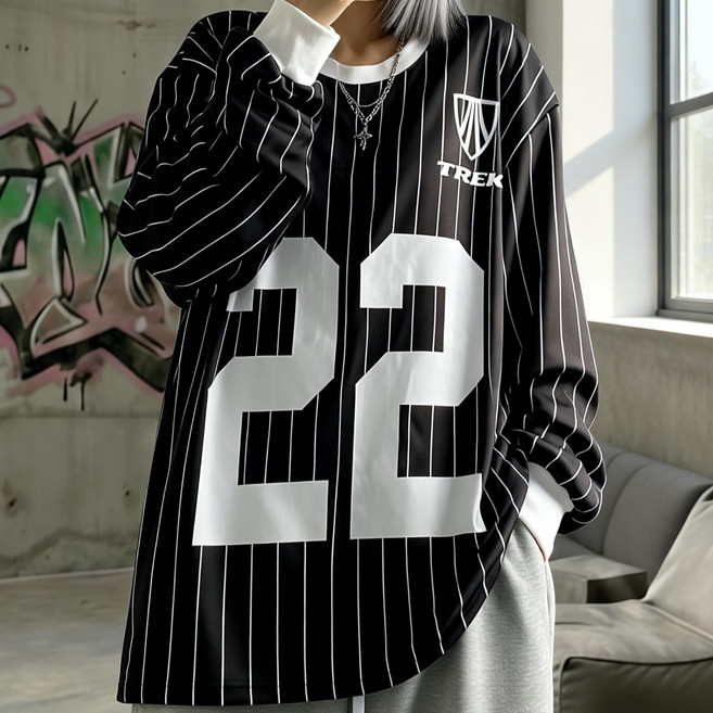 디블리 엑스원스트라이프티 남녀공용티셔츠 유니섹스 긴팔티 오버핏 빅사이즈 Y2K 힙한룩 힙합패션