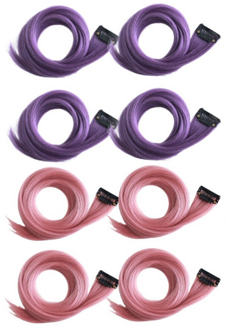 바이유즈 발레아쥬 투컬러 헤어피스, 핑크4개+퍼플4개, 1개