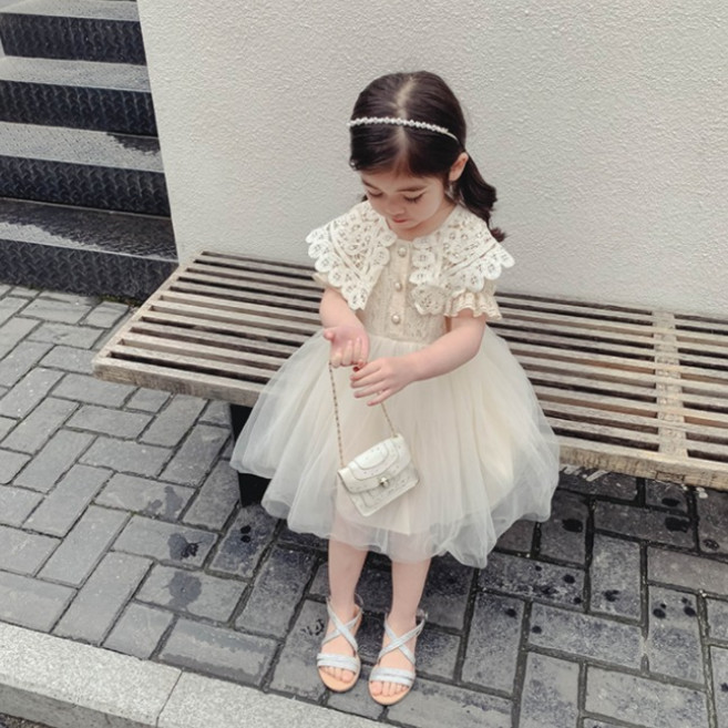 (당일발송) 마이슈마켓 아기 원피스 여아여름원피스 아동 어린이 여아 레이스 원피스 베이지 생일원피스