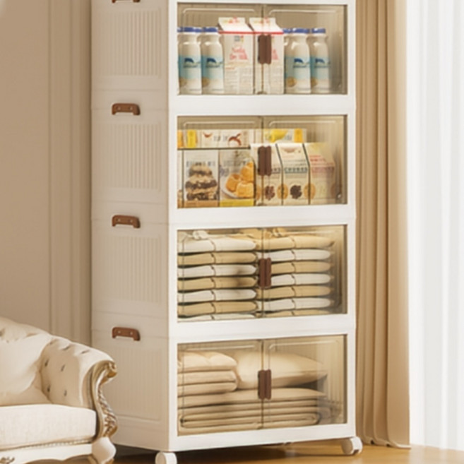 이동식 대용량 수납박스 접이식 다용도 폴딩 리빙박스 4단, 화이트, 1개