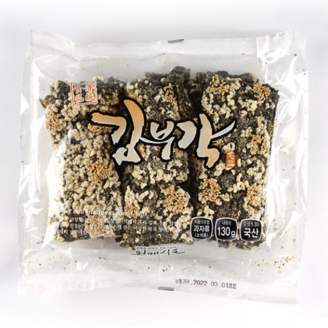 (엉클)월매 수제 김부각 130gx3봉(36장) / 술안주 간식, 130g, 3개