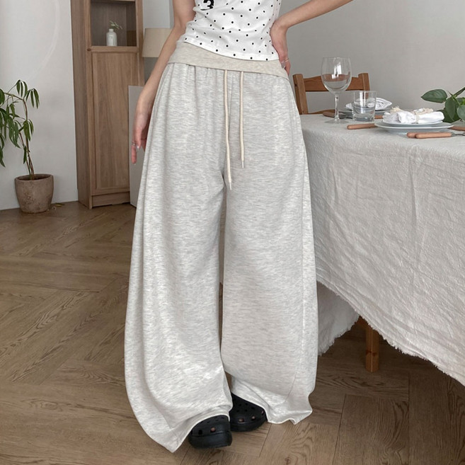 부기샵 유주 랩 폴딩 밴딩 사이드핀턱 와이드 트레이닝 봄팬츠