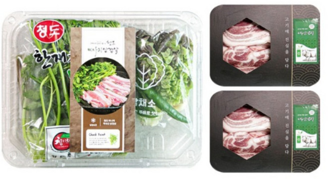 청도 미나리 삼겹살 세트(한돈 + 청도 미나리 한 단 + 쌈 채소), 1세트, 1.2kg