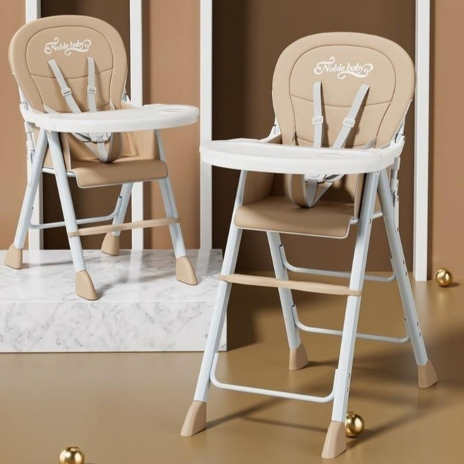 아기 식당 의자 접이식 아기식탁의자 휴대용 하이체어 다기능 홈 가정용 업소용, 카키브라운+쿠션