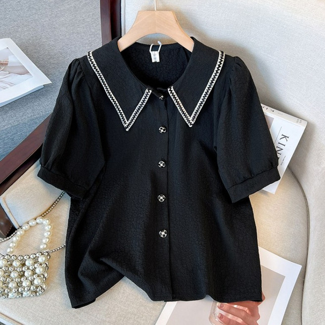 하이마이 여성 빅사이즈 카라넥 반팔 가디건 블라우스 셔츠