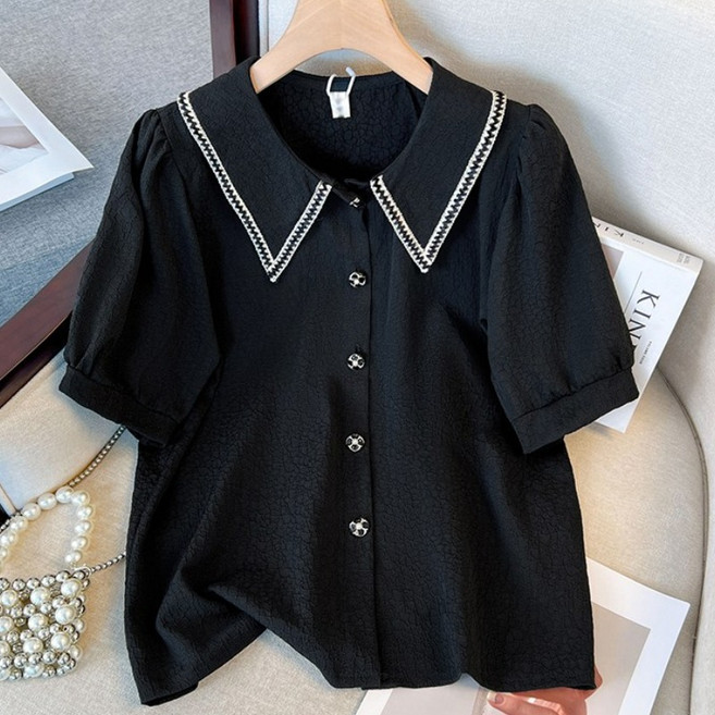 하이마이 여성 빅사이즈 카라넥 반팔 가디건 블라우스 셔츠