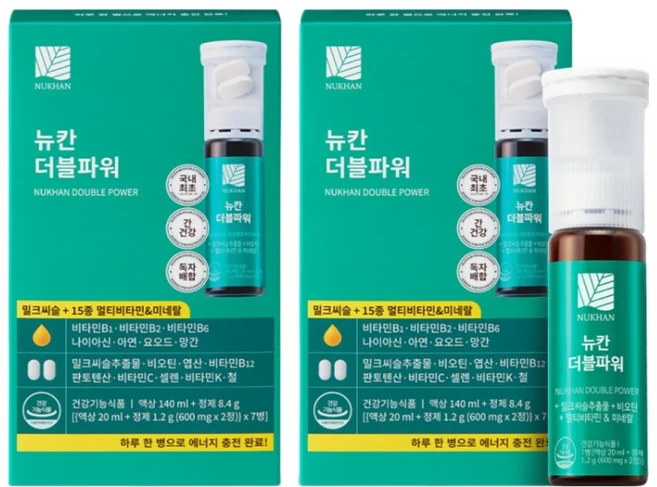 뉴칸 더블파워 밀크씨슬+멀티비타민+비오틴 올인원 액상 종합 영양제 알부민 함유14 EA (14일분 / 14개), 7회분, 2개 - 쿠팡
