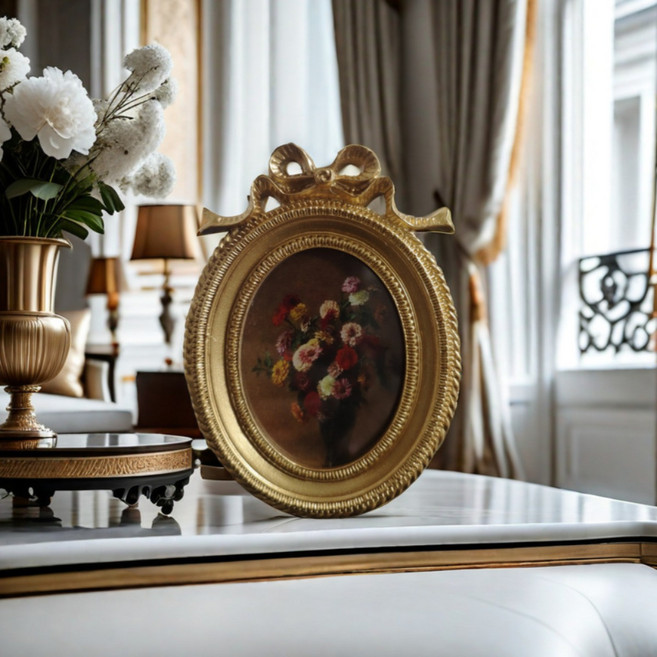 리프하나 앤틱 골드 오벌 테이블 액자 소형, 1개