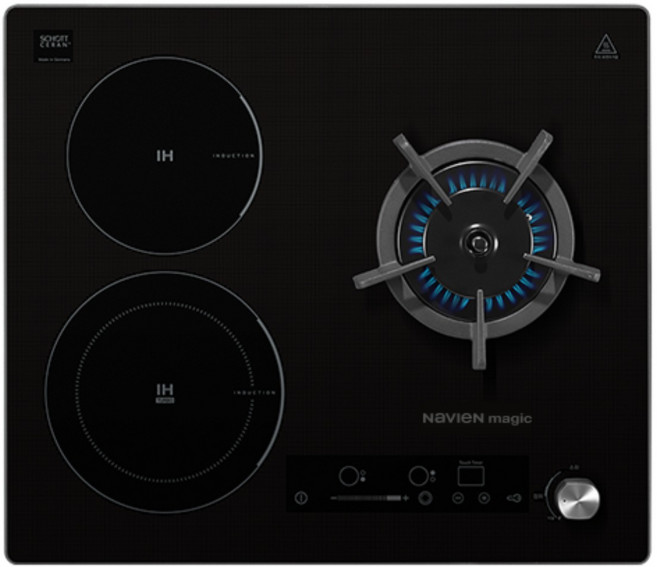 경동나비엔 ERG-5003DN / ERG-5013DN 3구 빌트인 가스+인덕션 하이브리드 레인지 타공사이즈 560X480, LNG