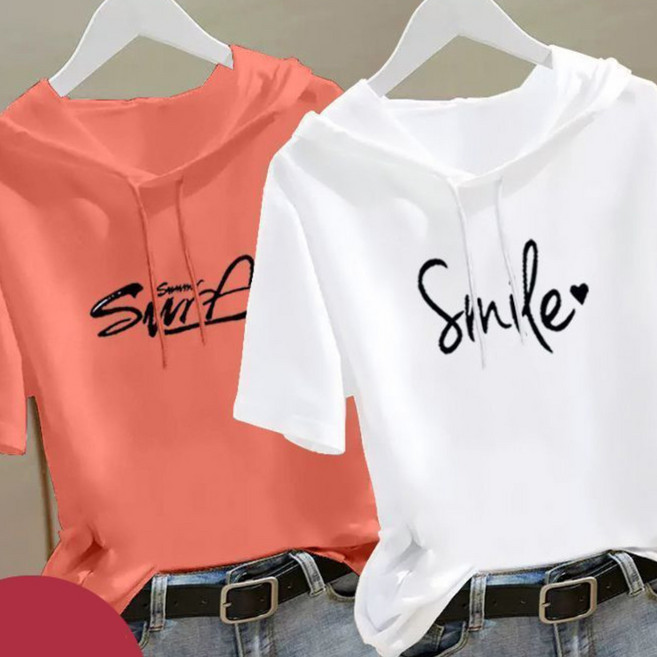 1+1 여성 반팔 맨투맨 티셔츠 여름 심플 원플러스원 순면 슬림핏 반팔 박시 상의 루즈핏 후드티 캐주얼 데일리 반팔티 YMY