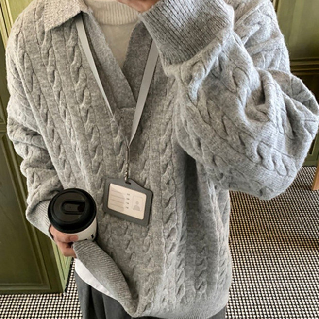 브이넥 니트 남자 솔리드 니트 브이넥 레이어드 캐주얼 상의