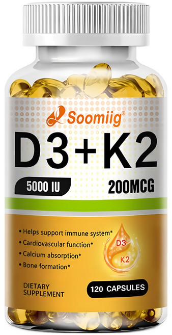 비타민 D3 + K2(MK7) - 뼈 심장 및 면역체계 건강 증진 칼슘 흡수 - 삼키기 쉬움 미국산, 120캡슐, 120정, 1개