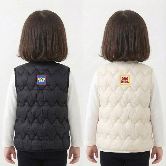 지디오 키즈 물결 경량 조끼 2개 세트 자수 패치 봄 이너 베스트 아동 간절기 패딩조끼 아우터