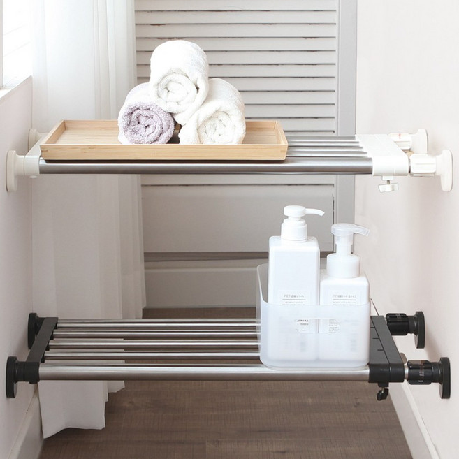 무타공 압축선반 고급 스테인레스 (폭조절 압축봉) L size, 아이보리, 1개