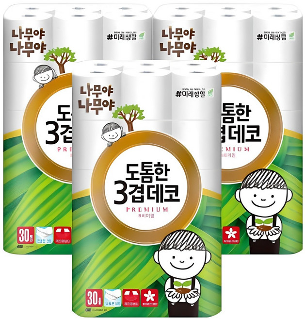 나무야나무야 도톰한 3겹 데코 고급 롤화장지, 30m, 30개입, 3개
